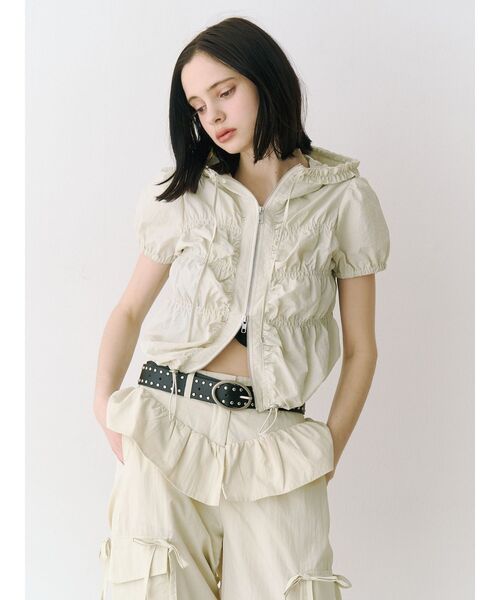 jouetie（ジュエティ）の「ハーフスリーブギャザーブルゾン（その他トップス・レディース・カーキ/ブラック/アイボリー・MEDIUM）」の4枚目の写真