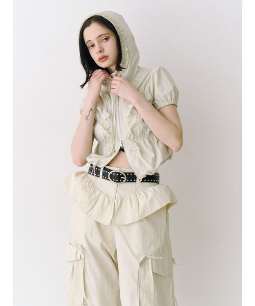 jouetie（ジュエティ）の「ハーフスリーブギャザーブルゾン（その他トップス・レディース・カーキ/ブラック/アイボリー・MEDIUM）」の5枚目の写真