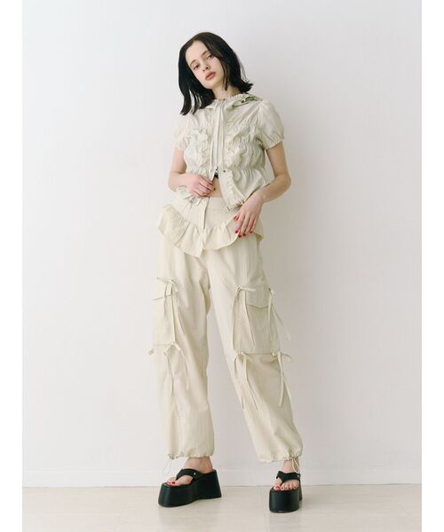 jouetie（ジュエティ）の「ハーフスリーブギャザーブルゾン（その他トップス・レディース・カーキ/ブラック/アイボリー・MEDIUM）」の7枚目の写真