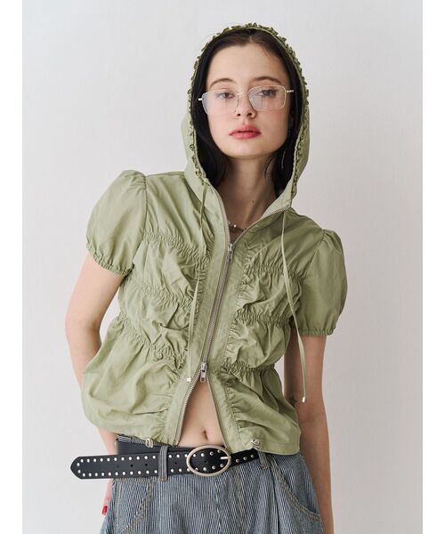 jouetie（ジュエティ）の「ハーフスリーブギャザーブルゾン（その他トップス・レディース・カーキ/ブラック/アイボリー・MEDIUM）」の13枚目の写真