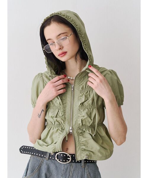 jouetie（ジュエティ）の「ハーフスリーブギャザーブルゾン（その他トップス・レディース・カーキ/ブラック/アイボリー・MEDIUM）」の14枚目の写真