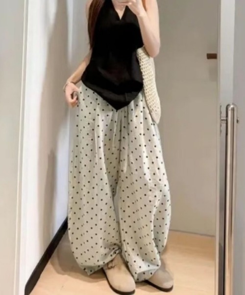 Ritzy(リッツィー)の「ドット柄 リネン混 ワイドイージーパンツ(その他パンツ・レディース・ホワイト/ベージュ/ブラック・M/L/S)」の7枚目の写真
