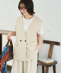 限定展開　サマー リネン ブレンド ノーカラー ベスト＜セットアップ対応＞