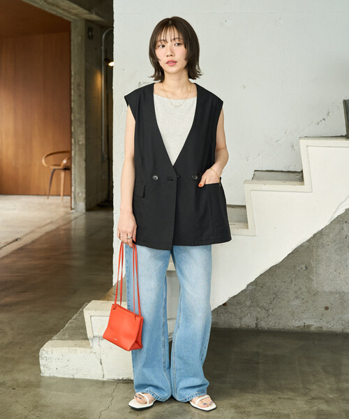 セール】限定展開 サマー リネン ブレンド ノーカラー ベスト