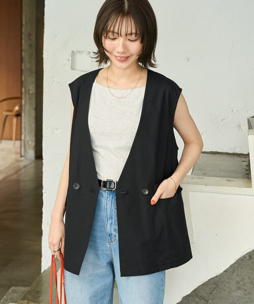 セール】限定展開 サマー リネン ブレンド ノーカラー ベスト