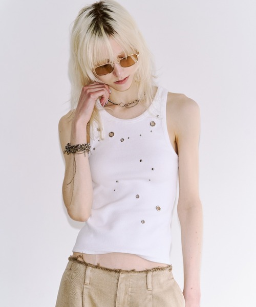 JOSE MOON(ジョゼムーン)の「EYELET TANK TOP/アイレットタンクトップ(タンクトップ・レディース・ブラック/ホワイト/グレー/ピンク・FREE)」の11枚目の写真