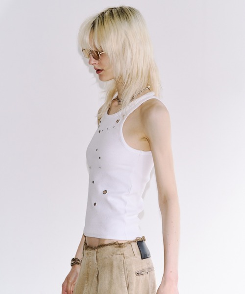 JOSE MOON(ジョゼムーン)の「EYELET TANK TOP/アイレットタンクトップ(タンクトップ・レディース・ブラック/ホワイト/グレー/ピンク・FREE)」の12枚目の写真