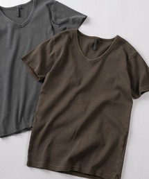 【82】ピグメント加工 無地 テレコリブ VネックTシャツ/ユニセックス/レディース/メンズ