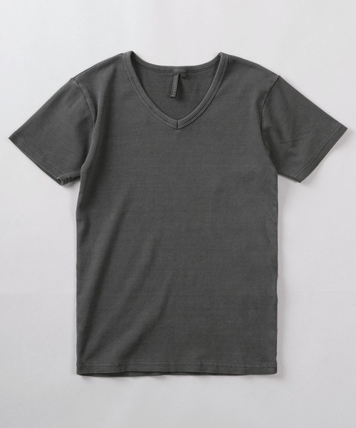 SlashDate（スラッシュデイト）の「【82】ピグメント加工 無地 テレコリブ VネックTシャツ/ユニセックス/レディース/メンズ（Tシャツ/カットソー・メンズ・ブラウン/チャコールグレー・L/M/S）」の3枚目の写真