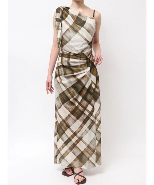 LAGUNAMOON(ラグナムーン)の「チェックドレープワンピース 【夏服】(ワンピース・レディース・ブラウン/ブルー・MEDIUM/SMALL)」の5枚目の写真