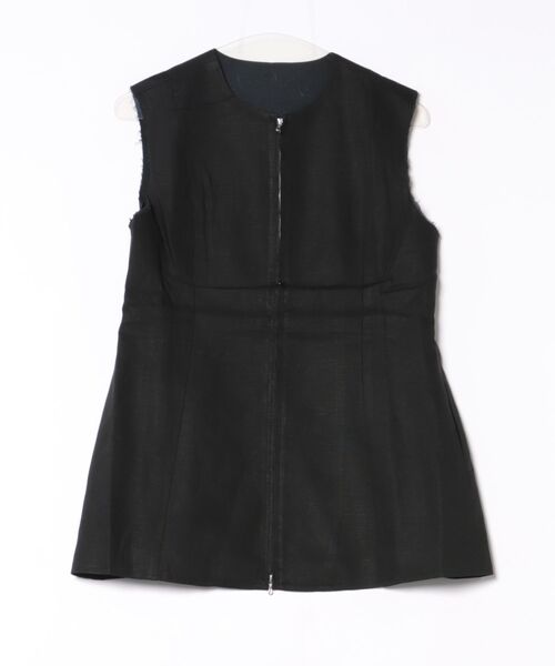 LAULEN（ローレン）の「linen blend double zip vest /リネンブレンドダブルジップノースリーブベスト（ベスト・レディース・ベージュ/ブラック・FREE）」の2枚目の写真