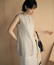 LAULEN | linen blend double zip vest /リネンブレンドダブルジップノースリーブベスト(ベスト)