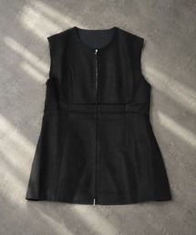 linen blend double zip vest /リネンブレンドダブルジップノースリーブベスト