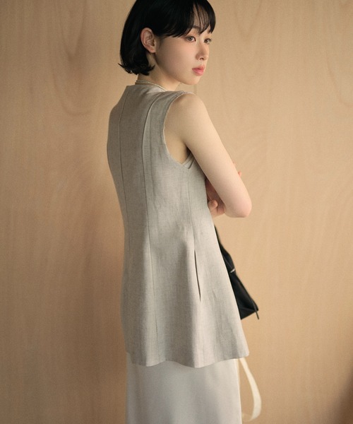 LAULEN（ローレン）の「linen blend double zip vest /リネンブレンドダブルジップノースリーブベスト（ベスト・レディース・ベージュ/ブラック・FREE）」の18枚目の写真