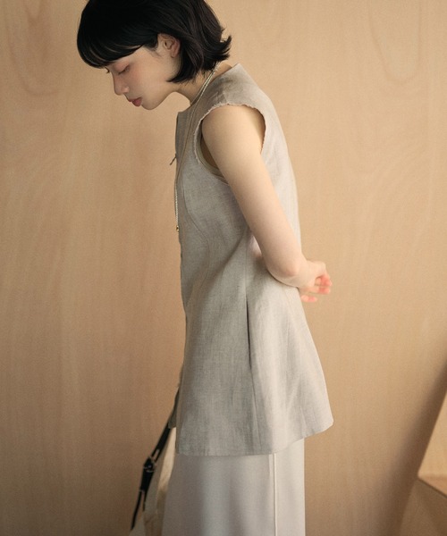 LAULEN（ローレン）の「linen blend double zip vest /リネンブレンドダブルジップノースリーブベスト（ベスト・レディース・ベージュ/ブラック・FREE）」の20枚目の写真