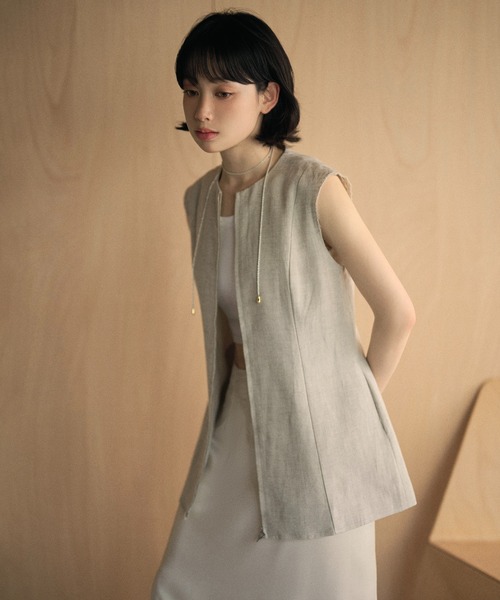 LAULEN（ローレン）の「linen blend double zip vest /リネンブレンドダブルジップノースリーブベスト（ベスト・レディース・ベージュ/ブラック・FREE）」の16枚目の写真