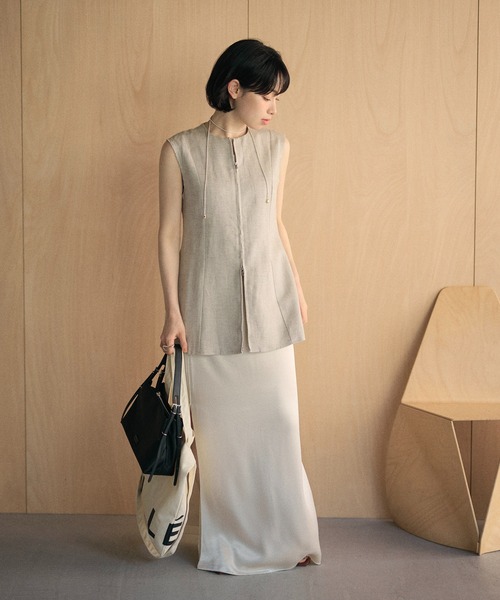 LAULEN（ローレン）の「linen blend double zip vest /リネンブレンドダブルジップノースリーブベスト（ベスト・レディース・ベージュ/ブラック・FREE）」の13枚目の写真