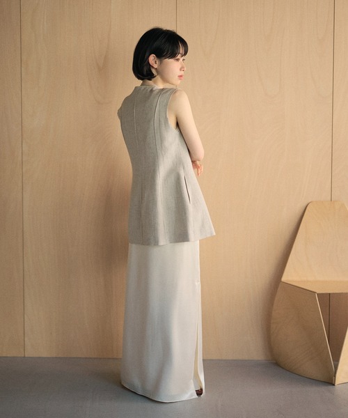 LAULEN（ローレン）の「linen blend double zip vest /リネンブレンドダブルジップノースリーブベスト（ベスト・レディース・ベージュ/ブラック・FREE）」の10枚目の写真