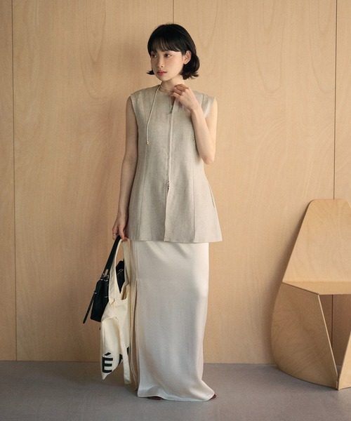LAULEN（ローレン）の「linen blend double zip vest /リネンブレンドダブルジップノースリーブベスト（ベスト・レディース・ベージュ/ブラック・FREE）」の8枚目の写真