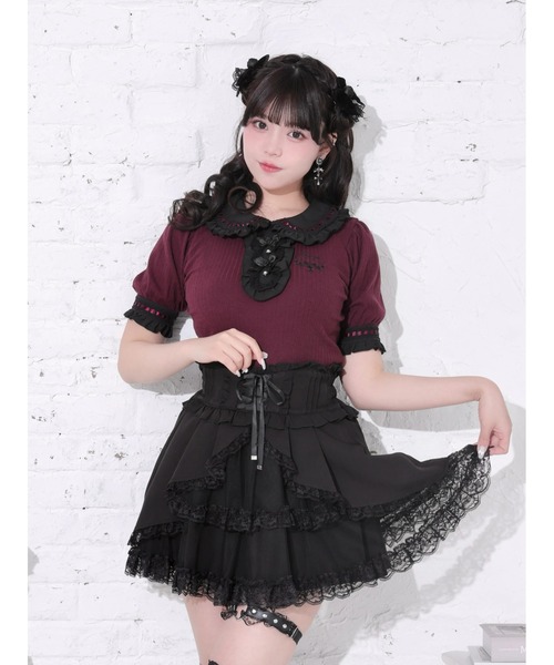 NOEMIE(ノエミー)の「ゴシックはしごレースシャンデリア刺繍カットソー(Tシャツ/カットソー・レディース・ワインレッド/オフホワイト/ブラック・M)」の3枚目の写真