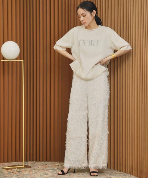 ELFRANK(エルフランク)の「フェザーフリンジセミワイドパンツ ウエストゴム(その他パンツ・レディース・オフホワイト/ブラック・L/M/S)」の2枚目の写真