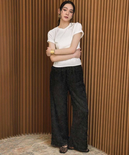 ELFRANK(エルフランク)の「フェザーフリンジセミワイドパンツ ウエストゴム(その他パンツ・レディース・オフホワイト/ブラック・L/M/S)」の4枚目の写真