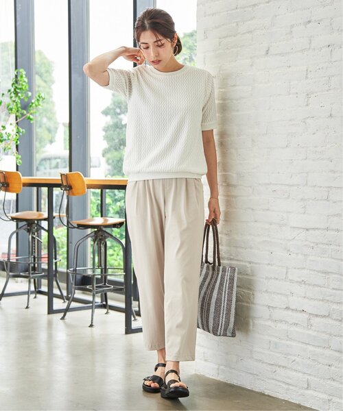 ikka（イッカ）の「【雑誌InRed6月号掲載】幾何学柄ジャカード半袖プルオーバー 【親子コーデ】（Tシャツ/カットソー・レディース・ネイビー/オフホワイト/イエロー/グリーン/グレイッシュベージュ・M/L/S）」の10枚目の写真