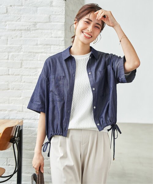 ikka（イッカ）の「【雑誌InRed6月号掲載】幾何学柄ジャカード半袖プルオーバー 【親子コーデ】（Tシャツ/カットソー・レディース・ネイビー/オフホワイト/イエロー/グリーン/グレイッシュベージュ・M/L/S）」の13枚目の写真