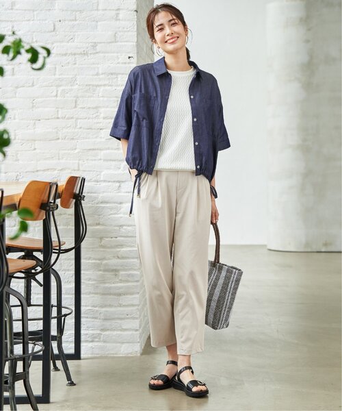 ikka（イッカ）の「【雑誌InRed6月号掲載】幾何学柄ジャカード半袖プルオーバー 【親子コーデ】（Tシャツ/カットソー・レディース・ネイビー/オフホワイト/イエロー/グリーン/グレイッシュベージュ・M/L/S）」の14枚目の写真