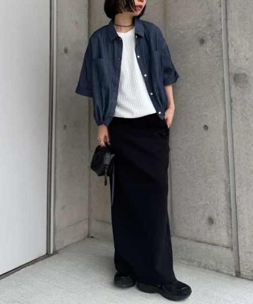ikka(イッカ)の「【雑誌InRed6月号掲載】幾何学柄ジャカード半袖プルオーバー 【親子コーデ】(Tシャツ/カットソー・レディース・ネイビー/オフホワイト/イエロー/グリーン/グレイッシュベージュ・M/L/S)」の21枚目の写真