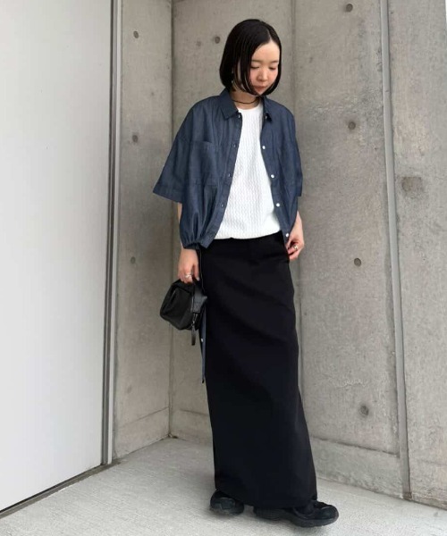 ikka(イッカ)の「【雑誌InRed6月号掲載】幾何学柄ジャカード半袖プルオーバー 【親子コーデ】(Tシャツ/カットソー・レディース・ネイビー/オフホワイト/イエロー/グリーン/グレイッシュベージュ・M/L/S)」の22枚目の写真