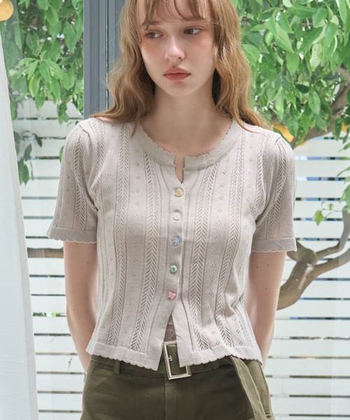 アソートボタン半袖カーディガン/Assorted Button Short-Sleeve