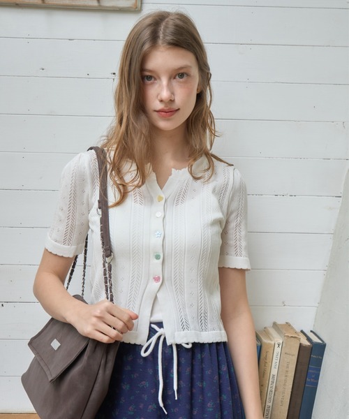 Birthday room(バースデイルーム)の「アソートボタン半袖カーディガン/Assorted Button Short-Sleeve Cardigan(カーディガン/ボレロ・レディース・グレー/ホワイト/ピンク・FREE)」の13枚目の写真