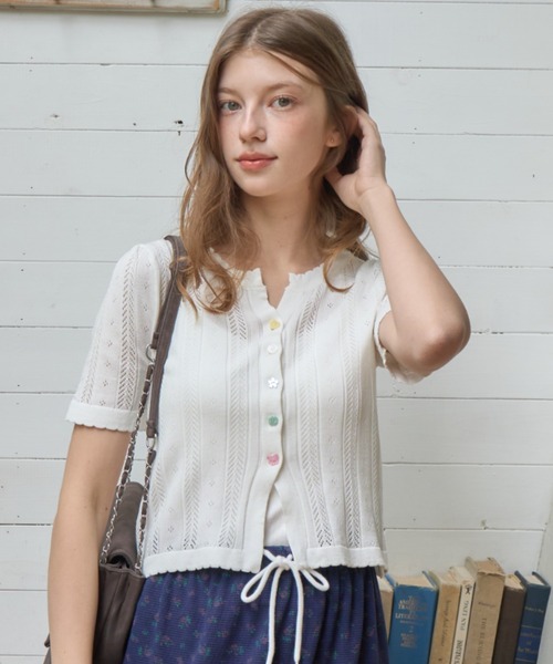 Birthday room(バースデイルーム)の「アソートボタン半袖カーディガン/Assorted Button Short-Sleeve Cardigan(カーディガン/ボレロ・レディース・グレー/ホワイト/ピンク・FREE)」の14枚目の写真