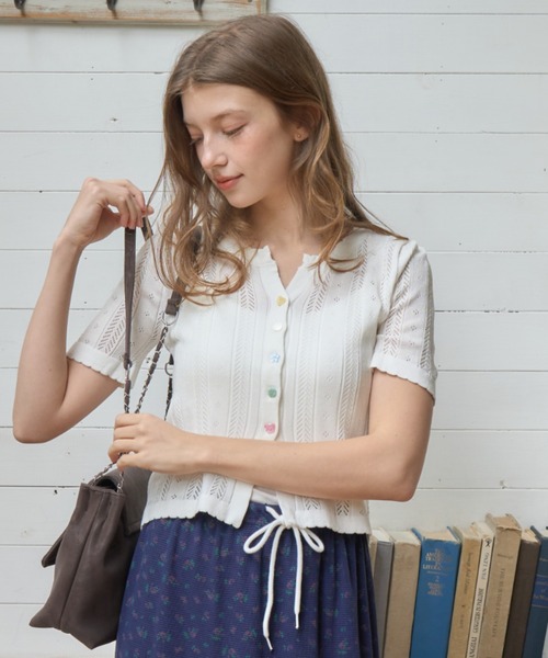 Birthday room(バースデイルーム)の「アソートボタン半袖カーディガン/Assorted Button Short-Sleeve Cardigan(カーディガン/ボレロ・レディース・グレー/ホワイト/ピンク・FREE)」の15枚目の写真