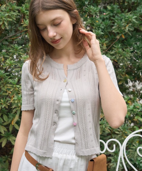 Birthday room(バースデイルーム)の「アソートボタン半袖カーディガン/Assorted Button Short-Sleeve Cardigan(カーディガン/ボレロ・レディース・グレー/ホワイト/ピンク・FREE)」の19枚目の写真