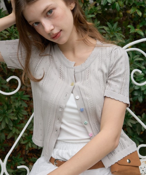 Birthday room(バースデイルーム)の「アソートボタン半袖カーディガン/Assorted Button Short-Sleeve Cardigan(カーディガン/ボレロ・レディース・グレー/ホワイト/ピンク・FREE)」の20枚目の写真