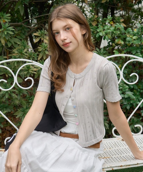 Birthday room(バースデイルーム)の「アソートボタン半袖カーディガン/Assorted Button Short-Sleeve Cardigan(カーディガン/ボレロ・レディース・グレー/ホワイト/ピンク・FREE)」の21枚目の写真