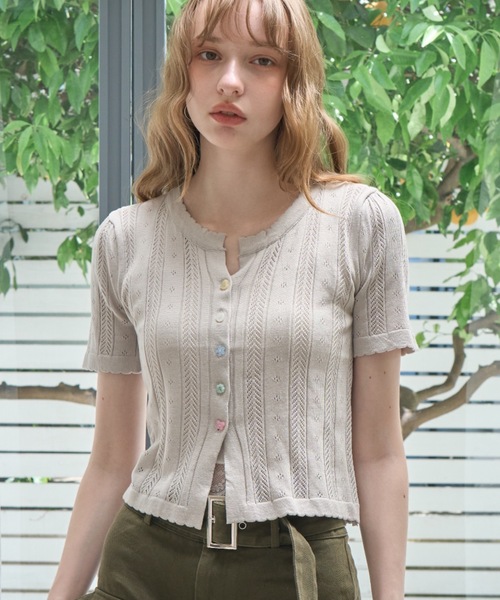 Birthday room(バースデイルーム)の「アソートボタン半袖カーディガン/Assorted Button Short-Sleeve Cardigan(カーディガン/ボレロ・レディース・グレー/ホワイト/ピンク・FREE)」の9枚目の写真