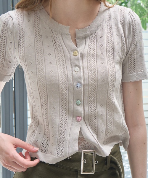 Birthday room(バースデイルーム)の「アソートボタン半袖カーディガン/Assorted Button Short-Sleeve Cardigan(カーディガン/ボレロ・レディース・グレー/ホワイト/ピンク・FREE)」の7枚目の写真