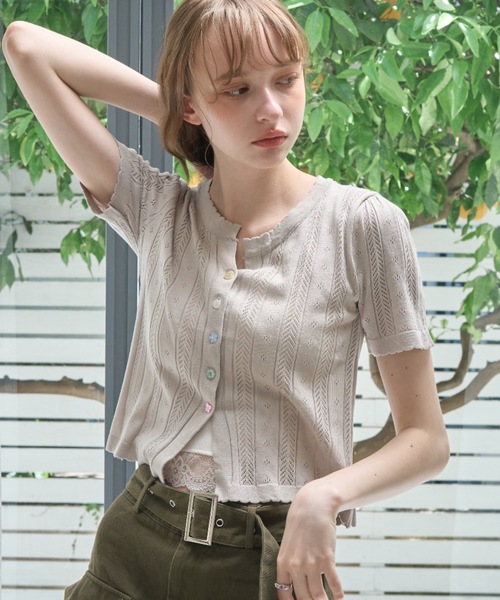 Birthday room(バースデイルーム)の「アソートボタン半袖カーディガン/Assorted Button Short-Sleeve Cardigan(カーディガン/ボレロ・レディース・グレー/ホワイト/ピンク・FREE)」の5枚目の写真