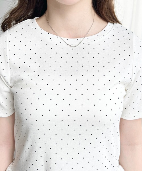 moment+(モーメントプラス)の「裾フリルレース半袖カットソー(Tシャツ/カットソー・レディース・杢グレー/ブラック系その他/ホワイト系その他/オフホワイト/ブラック/イエロー・M)」の16枚目の写真