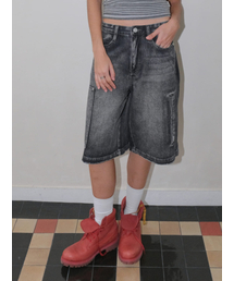 CARPENTER POCKET BERMUDA DENIM PANTS [BLACK]