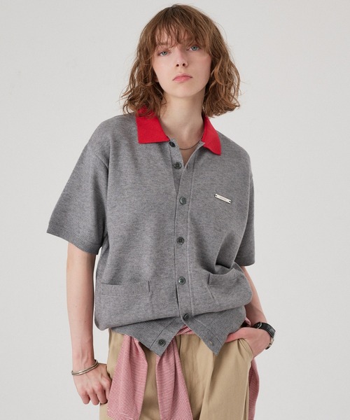 ONCILY(オンシェリー)の「SILVER PLATE POLO KNIT CARDIGAN / シルバープレートポロニットカーディガン(ポロシャツ・メンズ・ネイビー/杢グレー/アイボリー/チャコールグレー・MEDIUM/SMALL/LARGE)」の3枚目の写真
