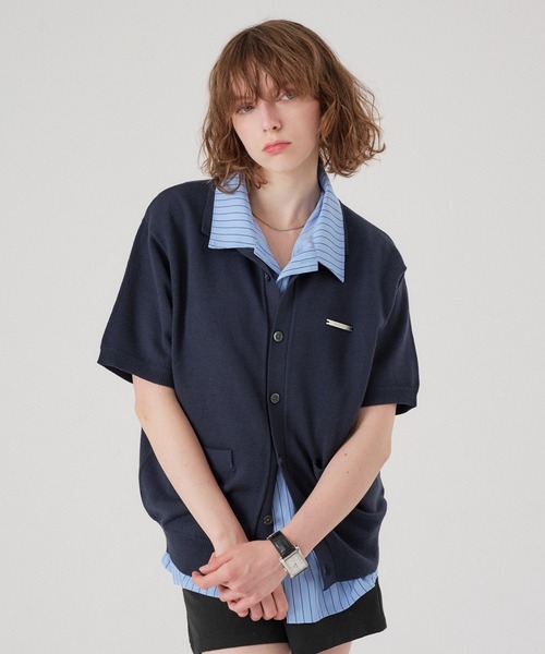 ONCILY(オンシェリー)の「SILVER PLATE POLO KNIT CARDIGAN / シルバープレートポロニットカーディガン(ポロシャツ・メンズ・ネイビー/杢グレー/アイボリー/チャコールグレー・MEDIUM/SMALL/LARGE)」の4枚目の写真