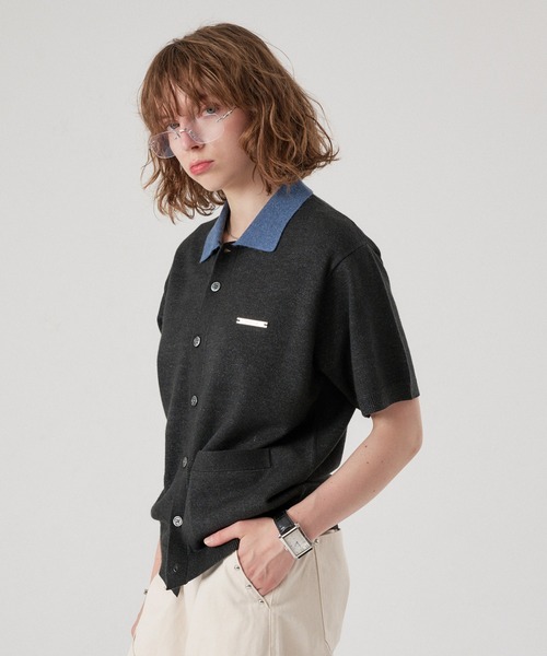 ONCILY(オンシェリー)の「SILVER PLATE POLO KNIT CARDIGAN / シルバープレートポロニットカーディガン(ポロシャツ・メンズ・ネイビー/杢グレー/アイボリー/チャコールグレー・MEDIUM/SMALL/LARGE)」の6枚目の写真