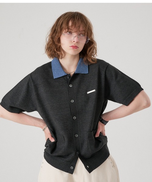 ONCILY(オンシェリー)の「SILVER PLATE POLO KNIT CARDIGAN / シルバープレートポロニットカーディガン(ポロシャツ・メンズ・ネイビー/杢グレー/アイボリー/チャコールグレー・MEDIUM/SMALL/LARGE)」の5枚目の写真