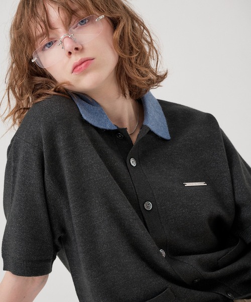 ONCILY(オンシェリー)の「SILVER PLATE POLO KNIT CARDIGAN / シルバープレートポロニットカーディガン(ポロシャツ・メンズ・ネイビー/杢グレー/アイボリー/チャコールグレー・MEDIUM/SMALL/LARGE)」の9枚目の写真