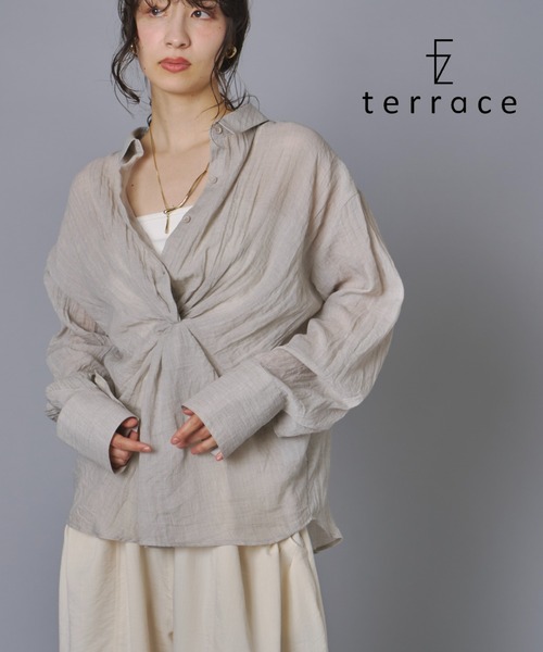 terrace(テラス)の「前後2WAYクロスシャツ(シャツ/ブラウス・レディース・カーキブラウン/チャコール/グレイッシュベージュ・FREE)」の1枚目の写真