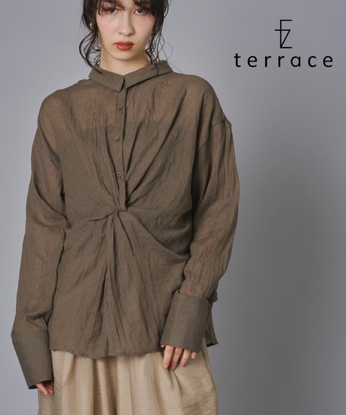 terrace(テラス)の「前後2WAYクロスシャツ(シャツ/ブラウス・レディース・カーキブラウン/チャコール/グレイッシュベージュ・FREE)」の3枚目の写真